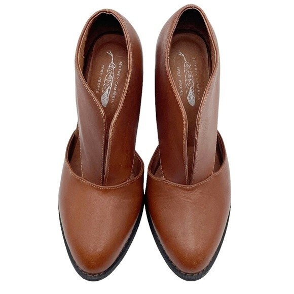 Jeffrey Campbell x Free People Boots Brown Leather Heeled Bootie Women's Size 6 - Picture 4 of 16
